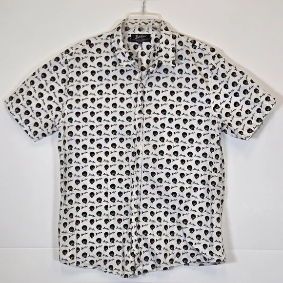 Bob Ross Printed Short Sleeve Button Down Collared Men's Shirt sz L - Picture 1 of 2